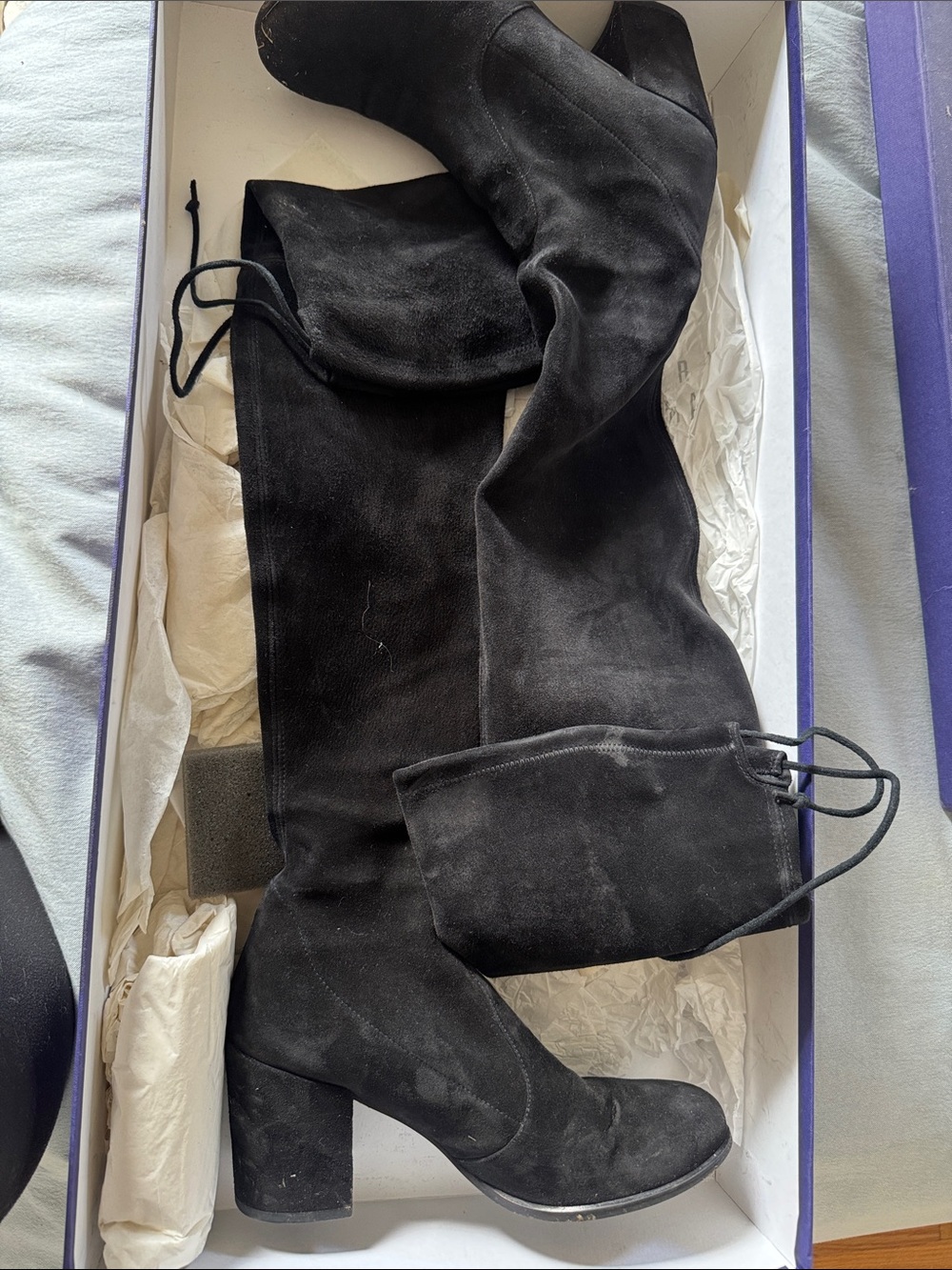 Stuart Weitzman black Over-the-Knee Suede Block Heel Boots